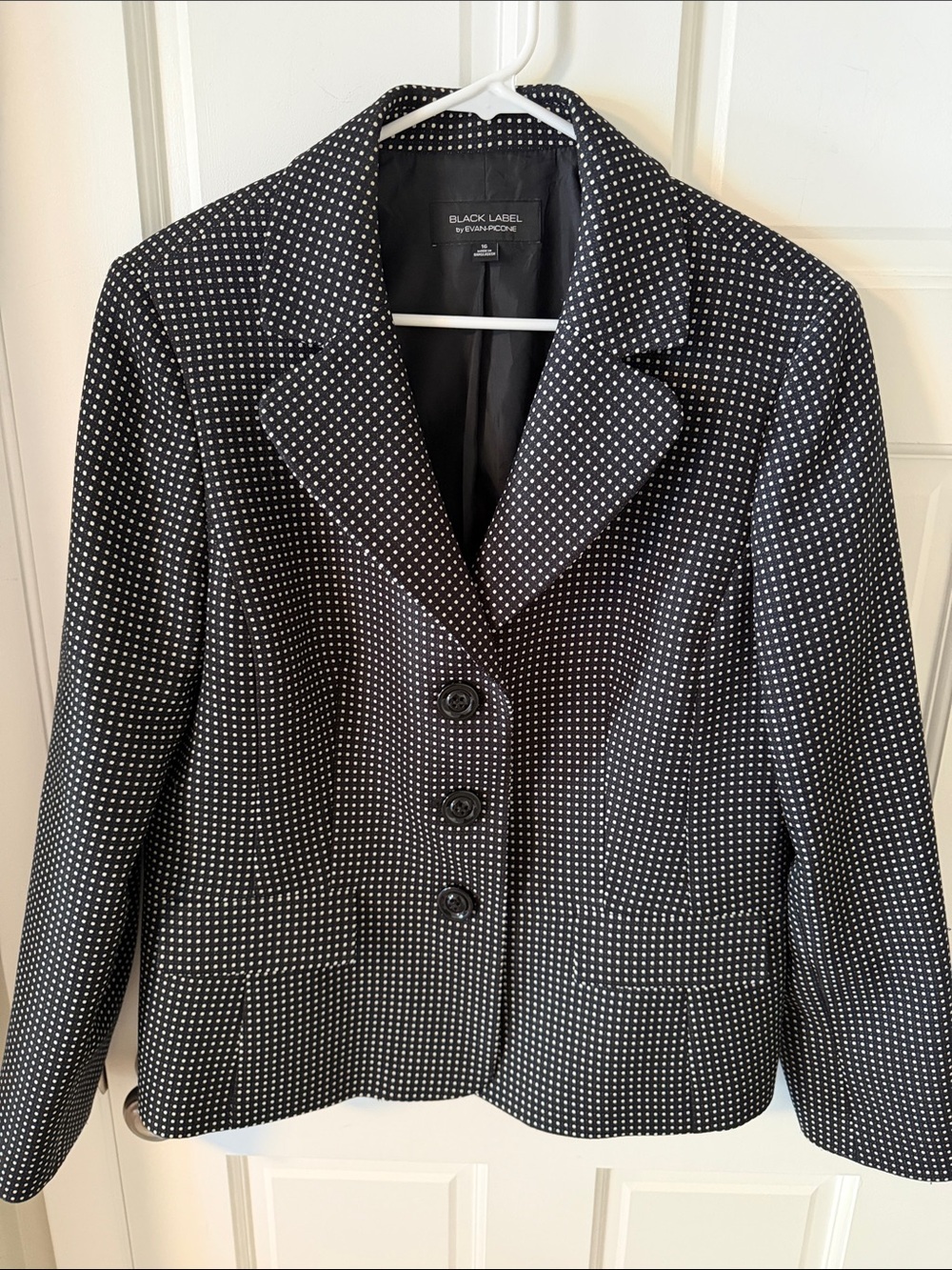 Evan-Picone Black Label Micro Polka Dot Blazer Jacket Black White Career Size 16